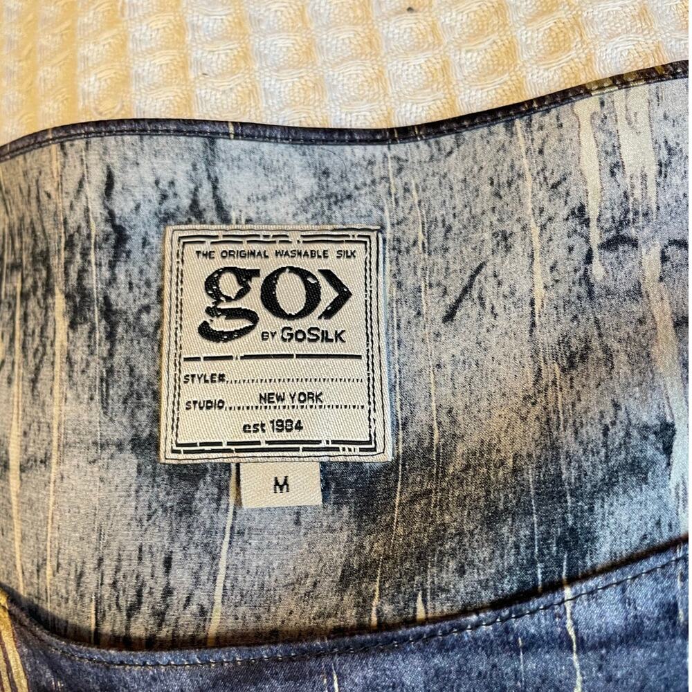 Go by Go Silk Boho Hi Low Deep Blue Abstract Design 3/4 Sleeve Square Cut Top M - Picture 3 of 11